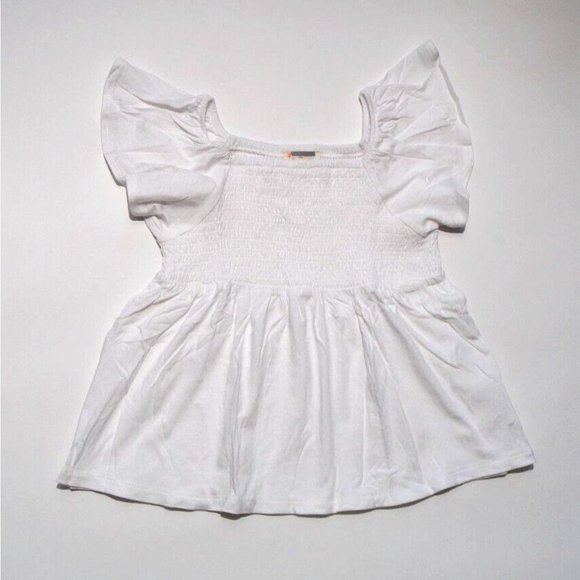 J.CREW CREWCUTS GIRLS WHITE SMOCKED SHORT FLUTTER SLEEVE TOP - Picture 1 of 4